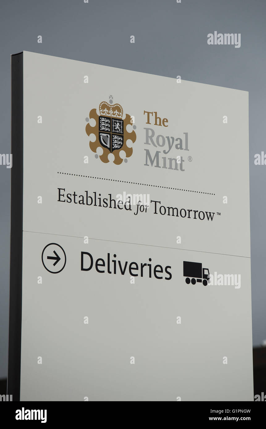 Royal Mint accedi Llantrisant, nel Galles del Sud. Foto Stock
