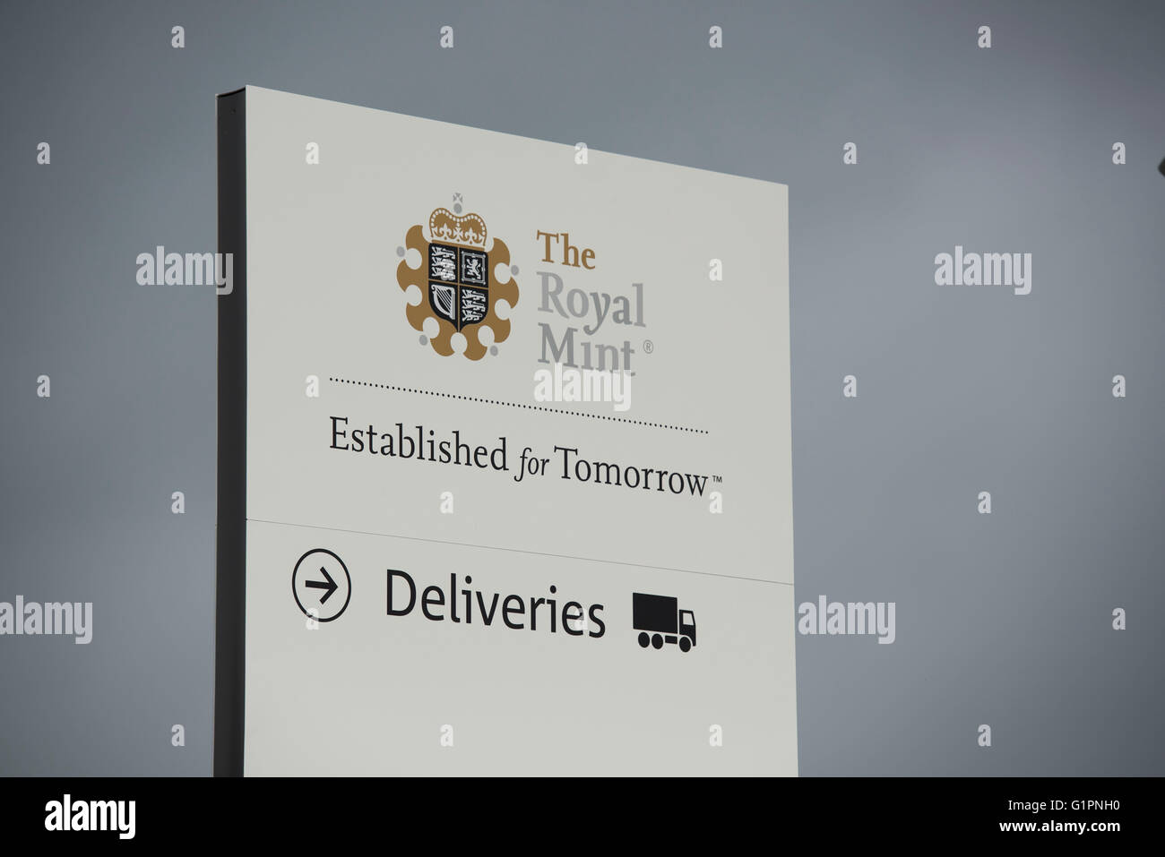 Royal Mint accedi Llantrisant, nel Galles del Sud. Foto Stock