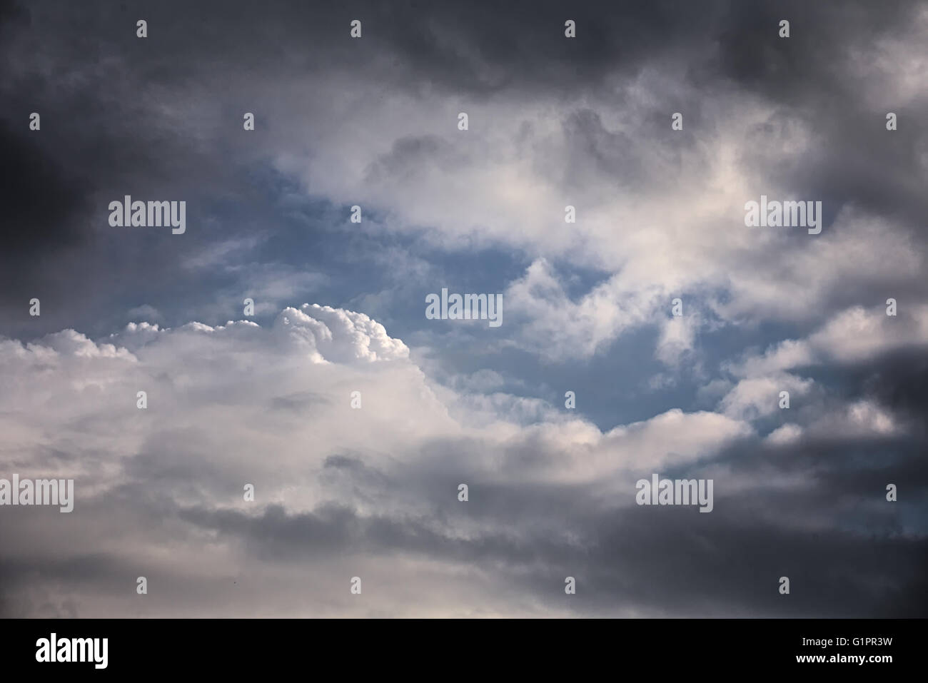 Alto contrasto cumulus cloudscape con il blu del cielo. Foto Stock