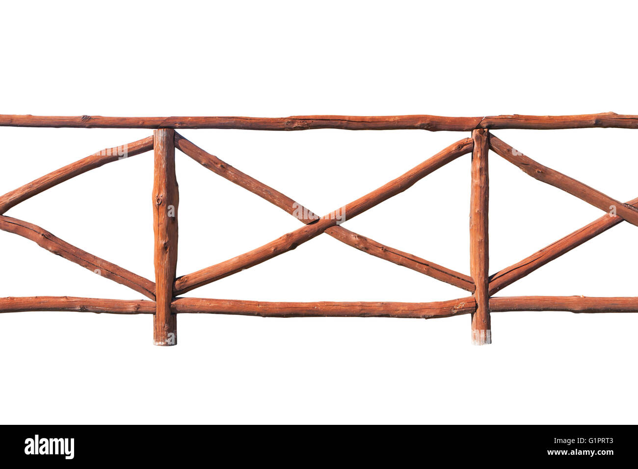 Staccionata in legno isolato su sfondo bianco Foto Stock