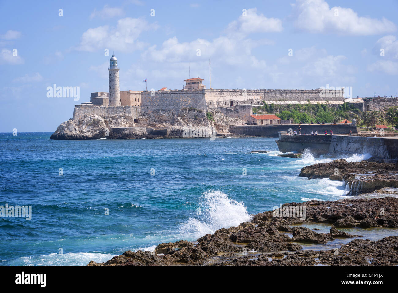 Morro vista castello dal Malecon, Havana, Cuba Foto Stock