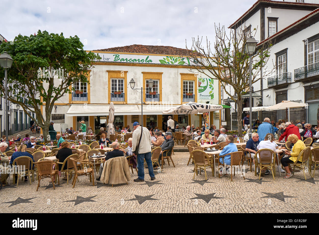 Sala da pranzo esterna, Ponta Delgada, Azzorre, Portogallo Foto Stock