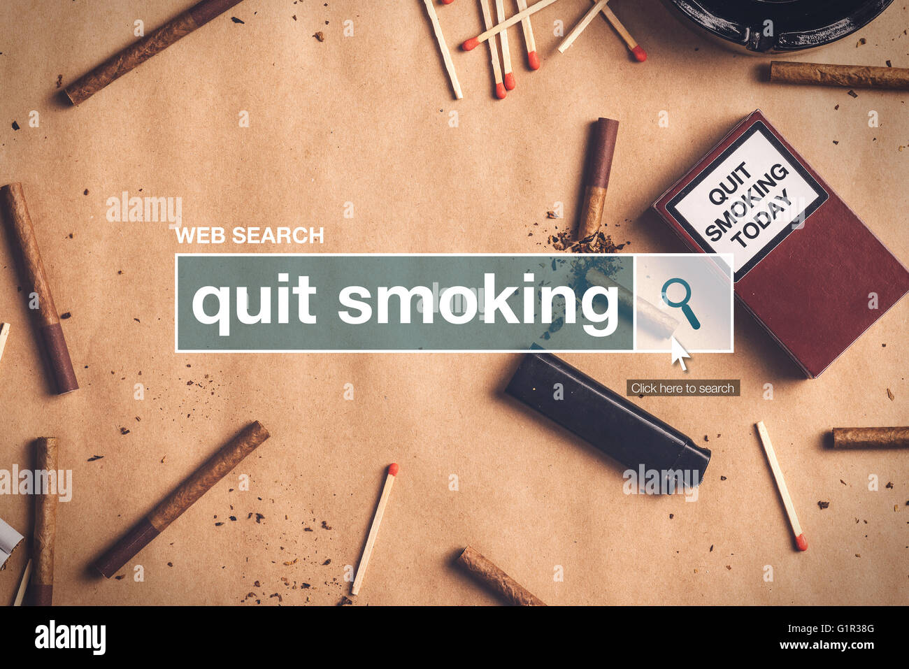 Smettere di fumare web casella di ricerca Termine del glossario su internet Foto Stock