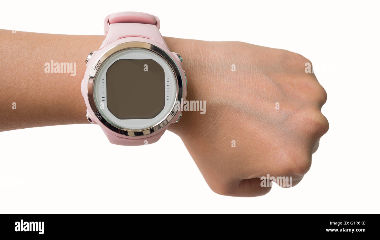 Dive computer sulla sinistra su sfondo bianco Foto Stock