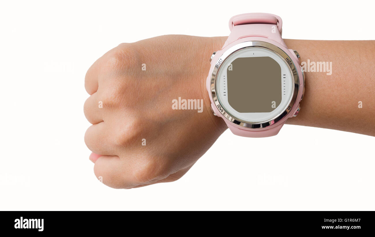 Dive computer sulla destra su sfondo bianco Foto Stock