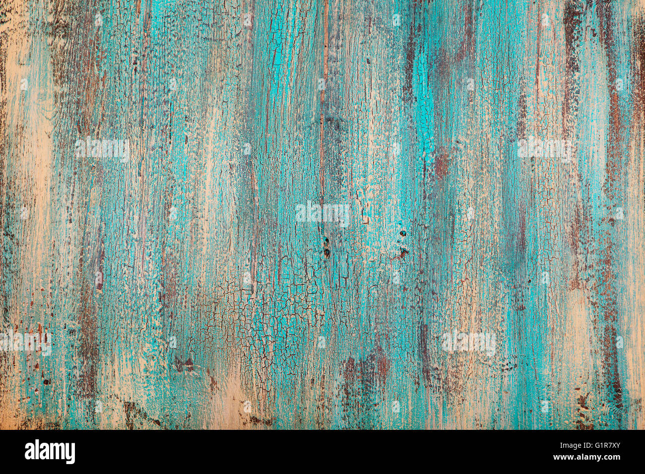 Il turchese in legno colorato sfondo con effetto scoppiettante copia ad alta risoluzione spazio vista dall'alto. Foto Stock