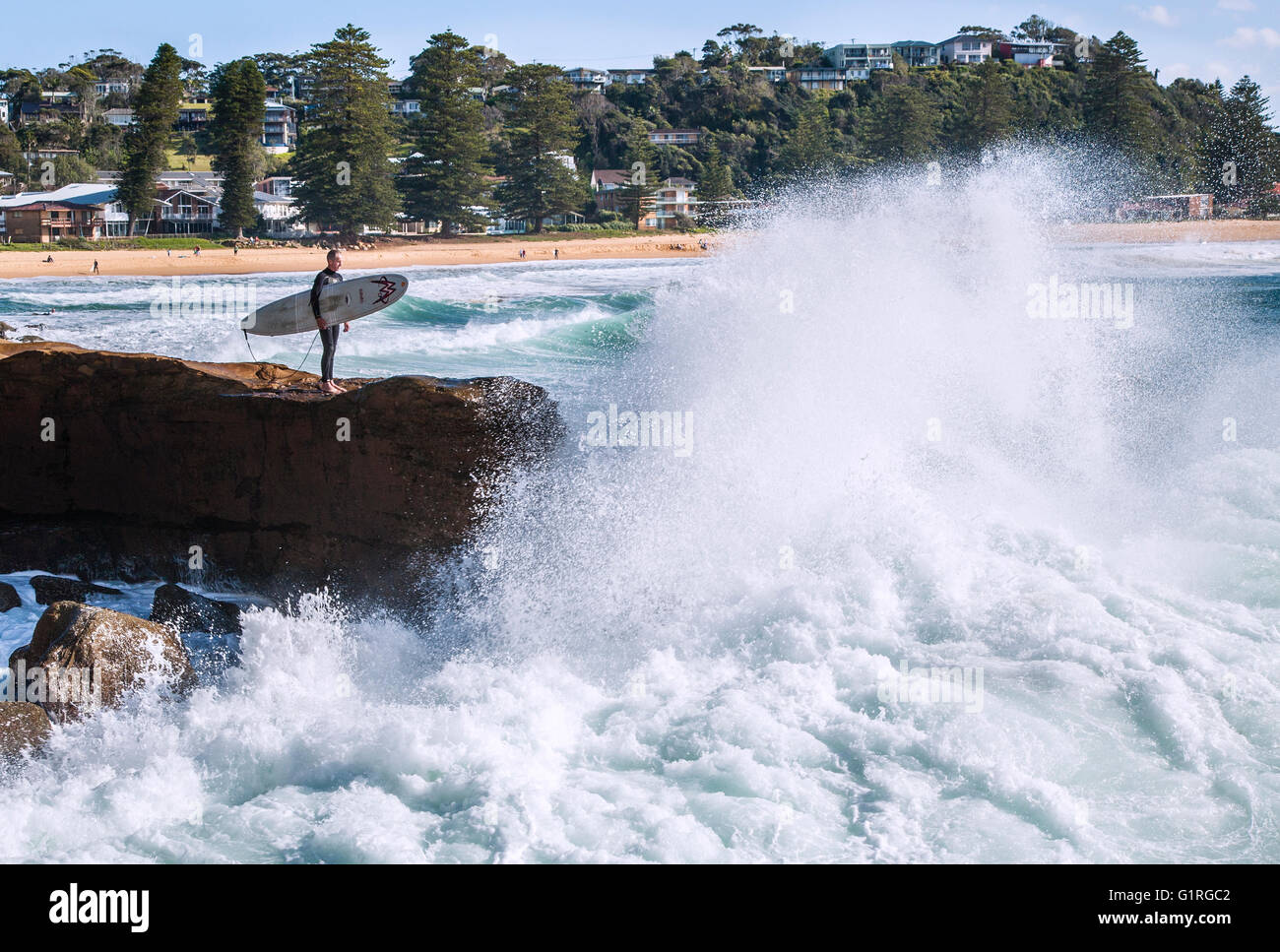 Australia, Nuovo Galles del Sud, Central Coast, Avoca Beach surfer Foto Stock
