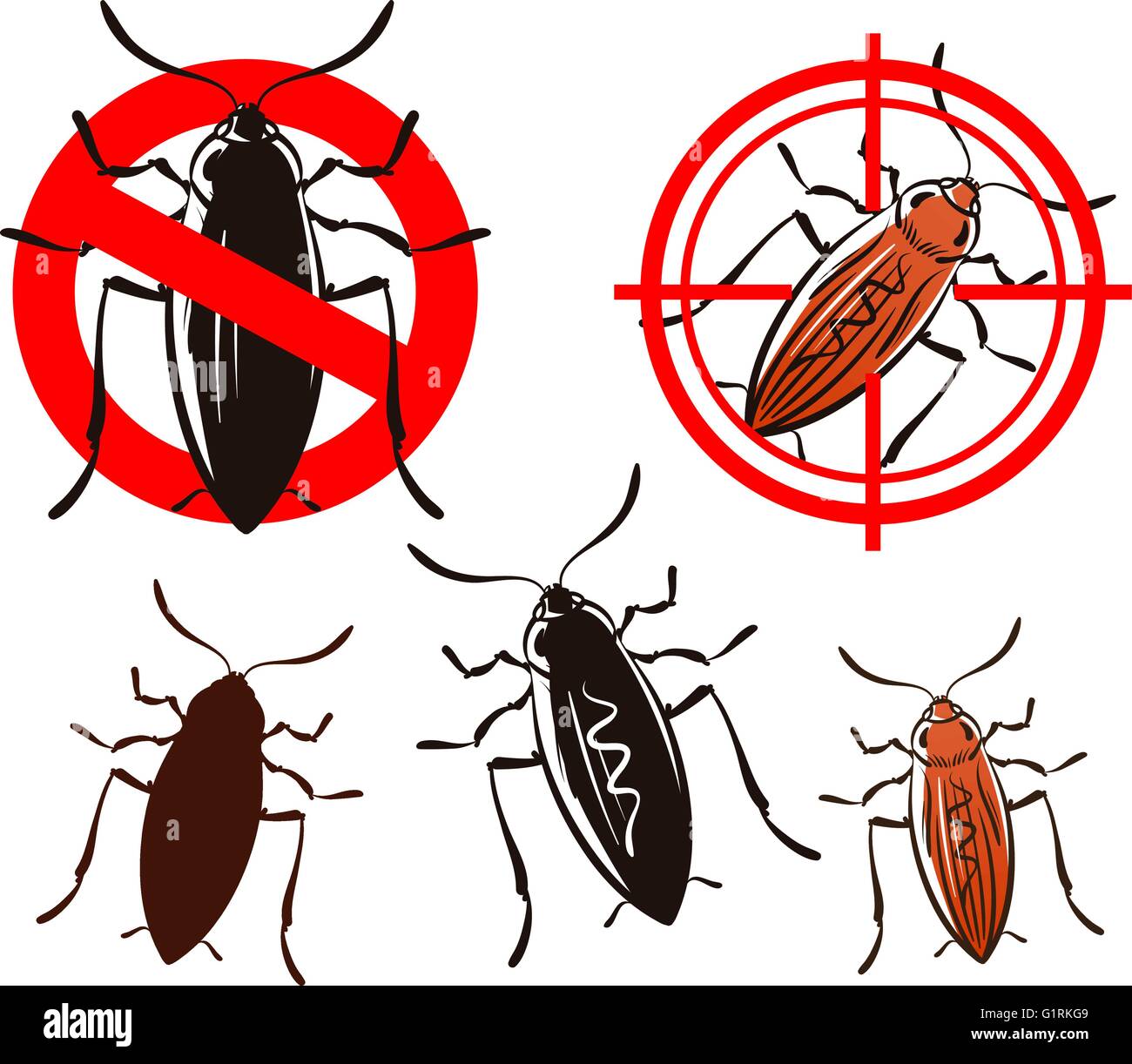 Scarafaggio o Pest Control set di icone. illustrazione vettoriale Illustrazione Vettoriale