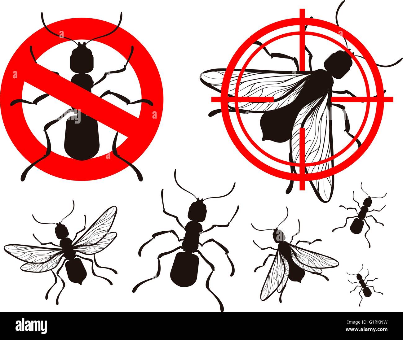 Controllo di Peste, icone ant. illustrazione vettoriale Illustrazione Vettoriale