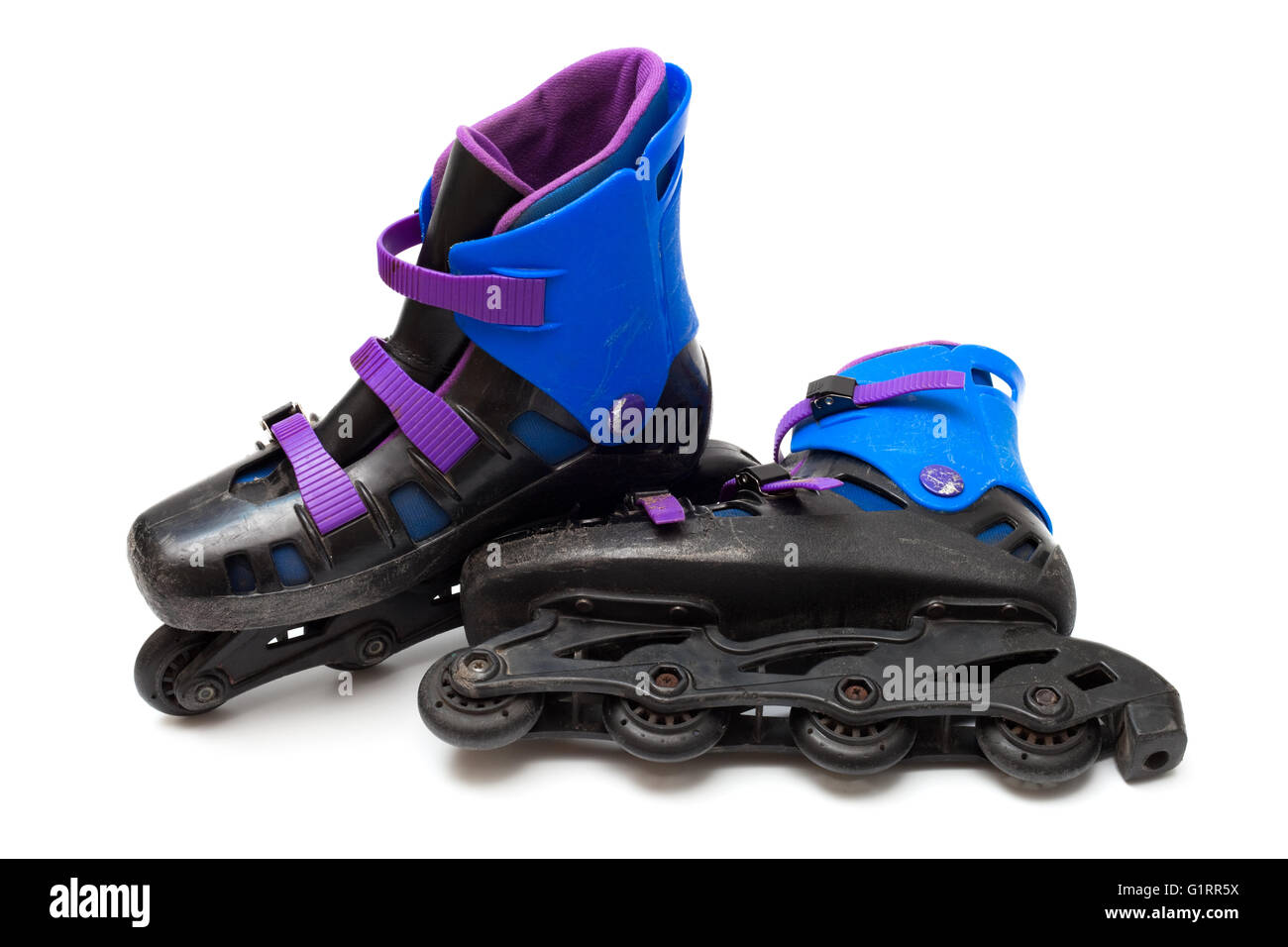 Vecchio rullo le lame su sfondo bianco Foto Stock