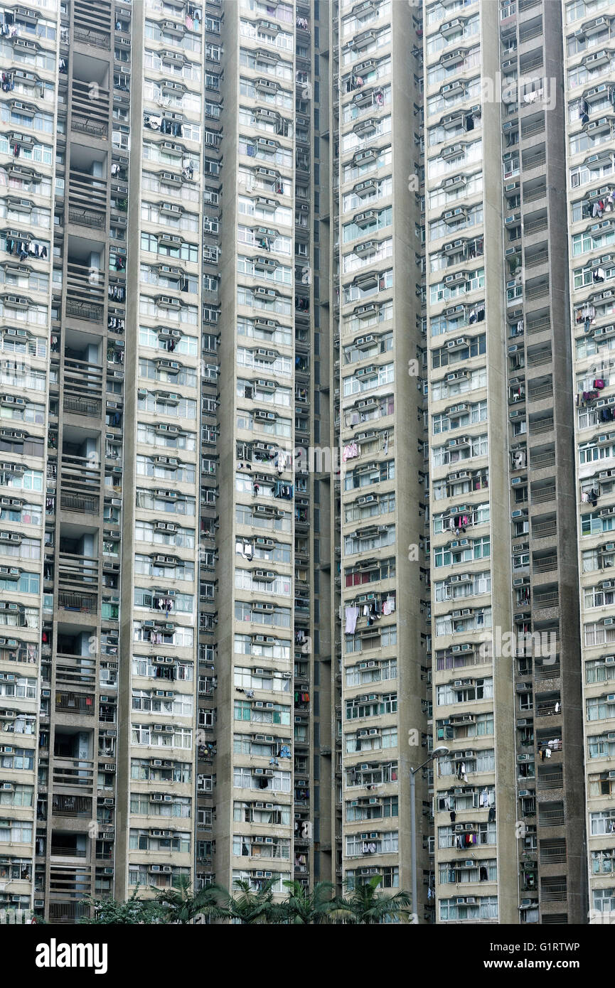 Alto edificio residenziale, pubblico, Tai Po, Nuovi Territori di Hong Kong, Cina Foto Stock