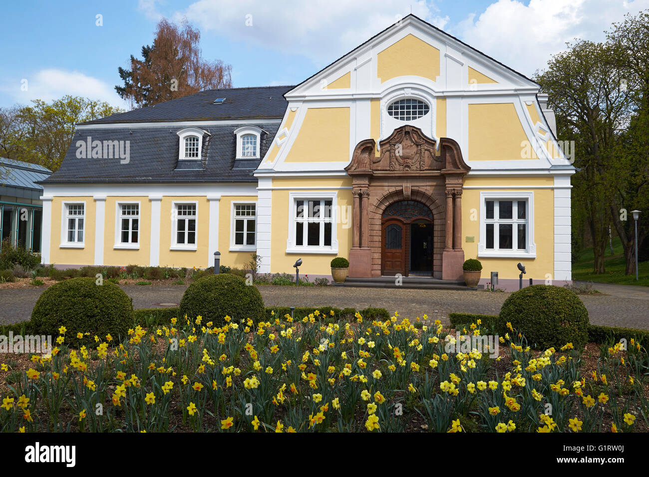 La storica Bath House, Bad Salzig, Renania-Palatinato, Germania Foto Stock