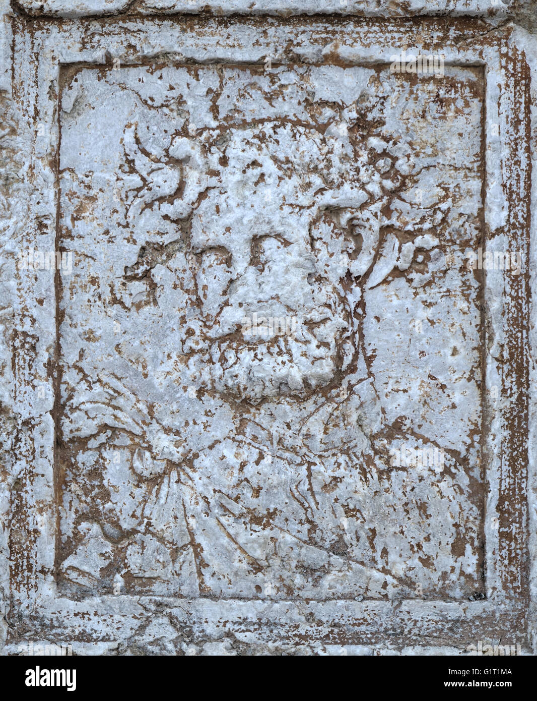 Antico ritratto di Bacco scolpita nel marmo, in Algarve, PORTOGALLO Foto Stock