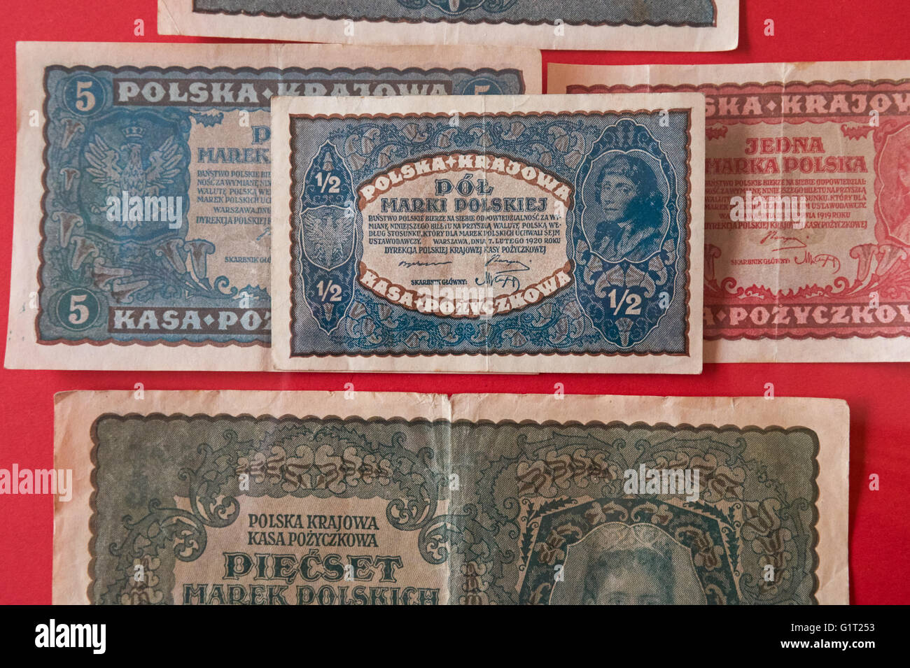 Contrassegni polacco banconote da 1920 nel Museo Diocesano di Plock Polonia Foto Stock