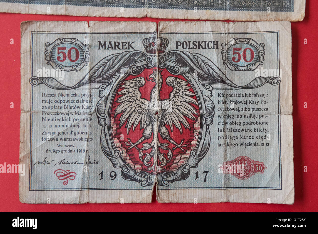 50 marchi polacchi banconota da 1917 nel Museo Diocesano di Plock Polonia Foto Stock