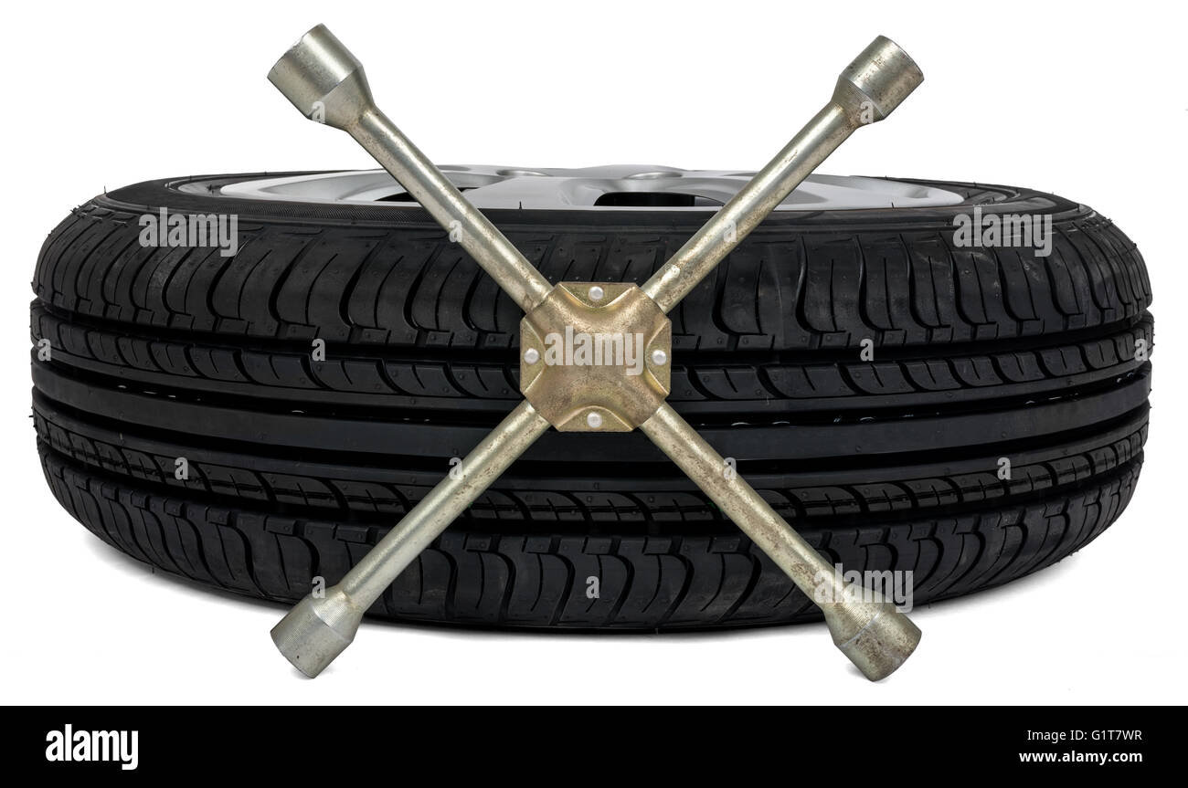Pneumatici per auto con il cacciavite Foto Stock
