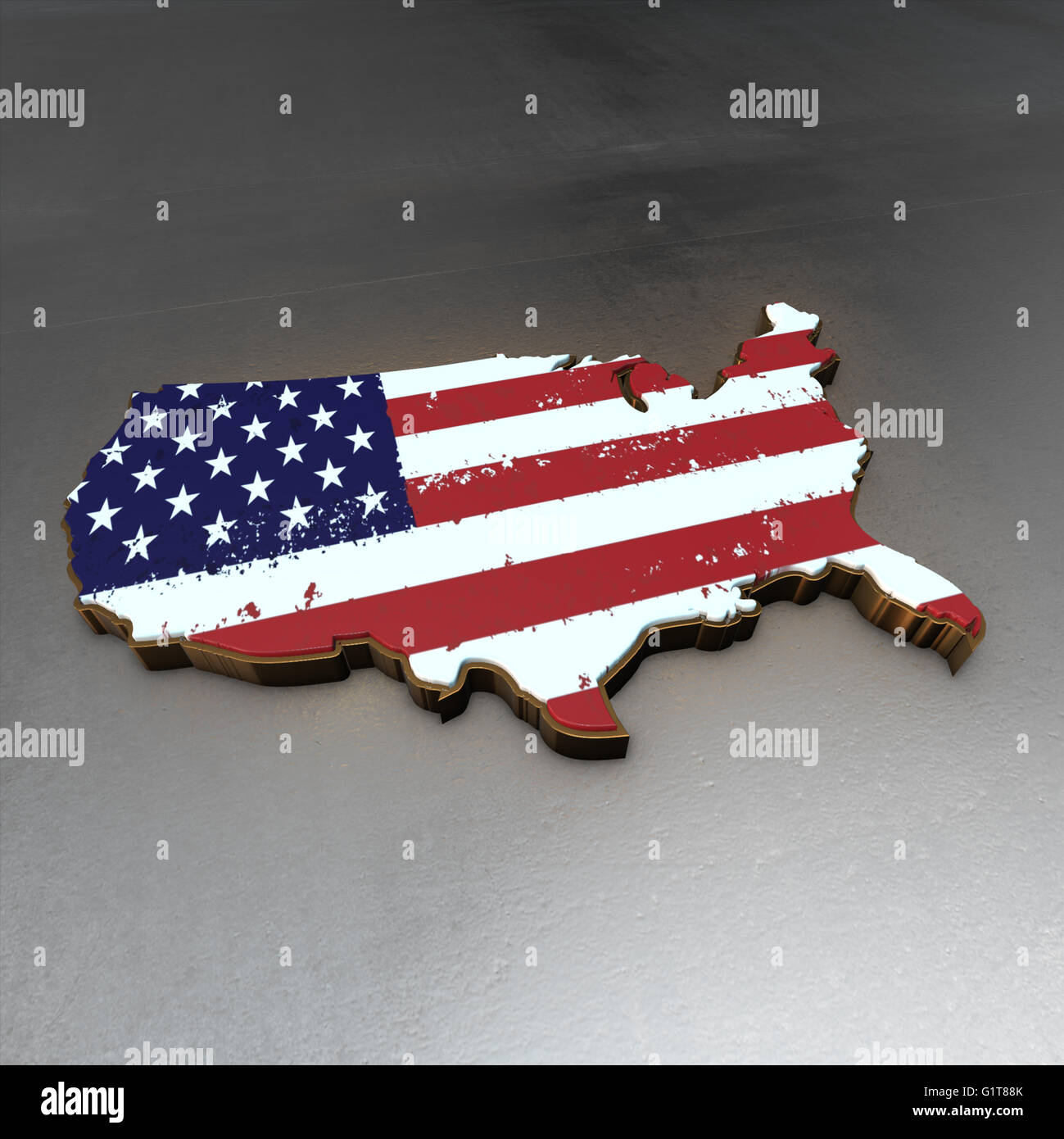 Paese Usa mappa 3D render con la bandiera e lo sfondo di metallo Foto Stock