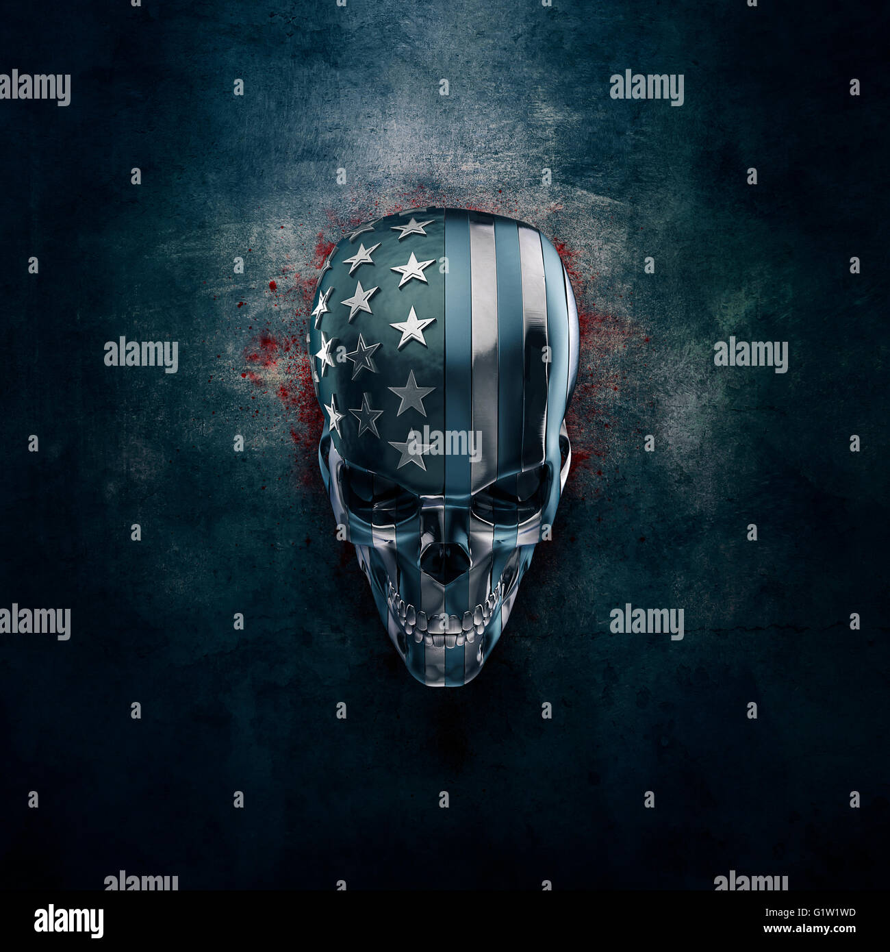 American horror in metallo / 3D illustrazione di grungy teschio di metallo formate da pezzi di bandiera degli Stati Uniti Foto Stock