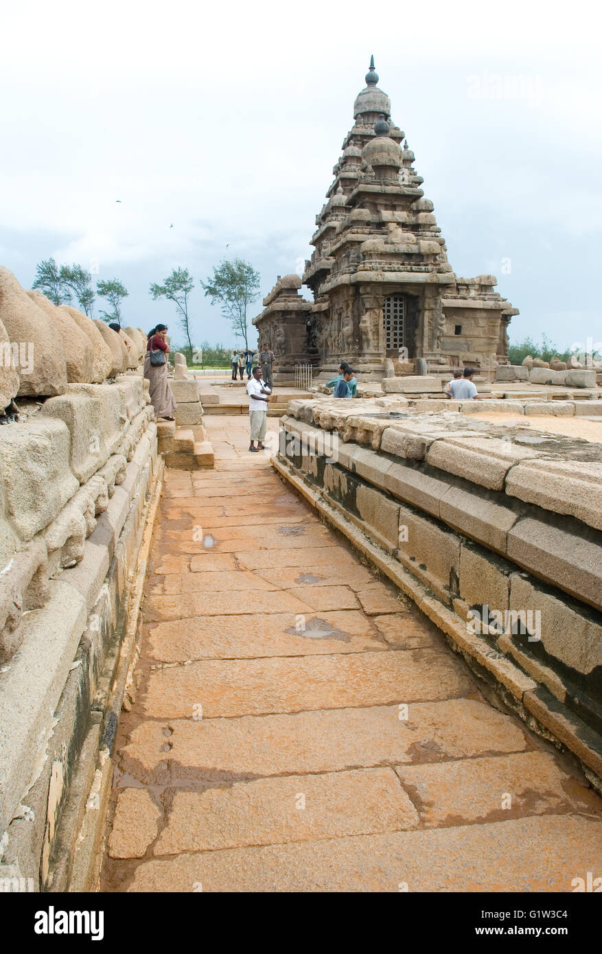 Tempio Shore, Mahabalipuram, nei pressi di Chennai, nello Stato del Tamil Nadu, India Foto Stock