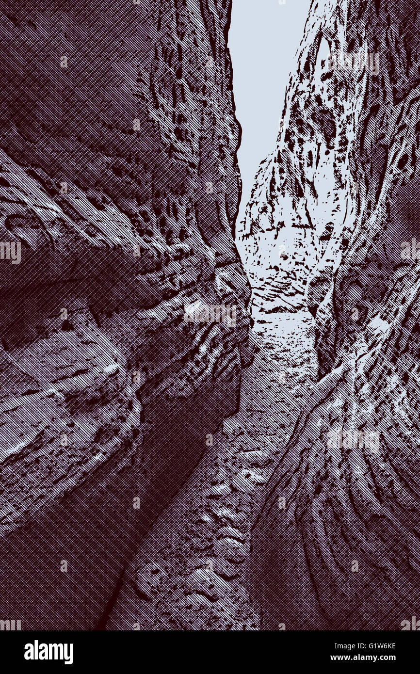 Valle del Fuoco Red Rocks in Nevada. Sentiero stretto con sabbia , concetto di percorso sconosciuto e del viaggio. Foto Stock