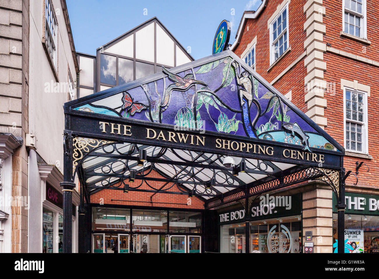 Il Darwin Shopping Centre, Shrewsbury, Shropshire, Inghilterra, Regno Unito Foto Stock