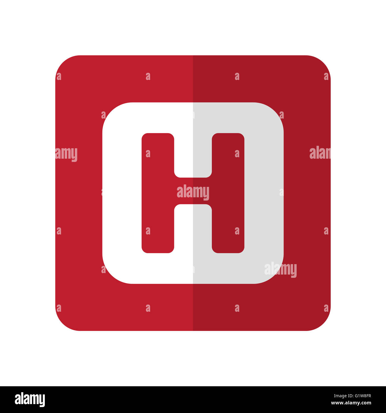 Elicottero bianco piattaforma icona piatta su rosso quadrato con angoli arrotondati su bianco Foto Stock