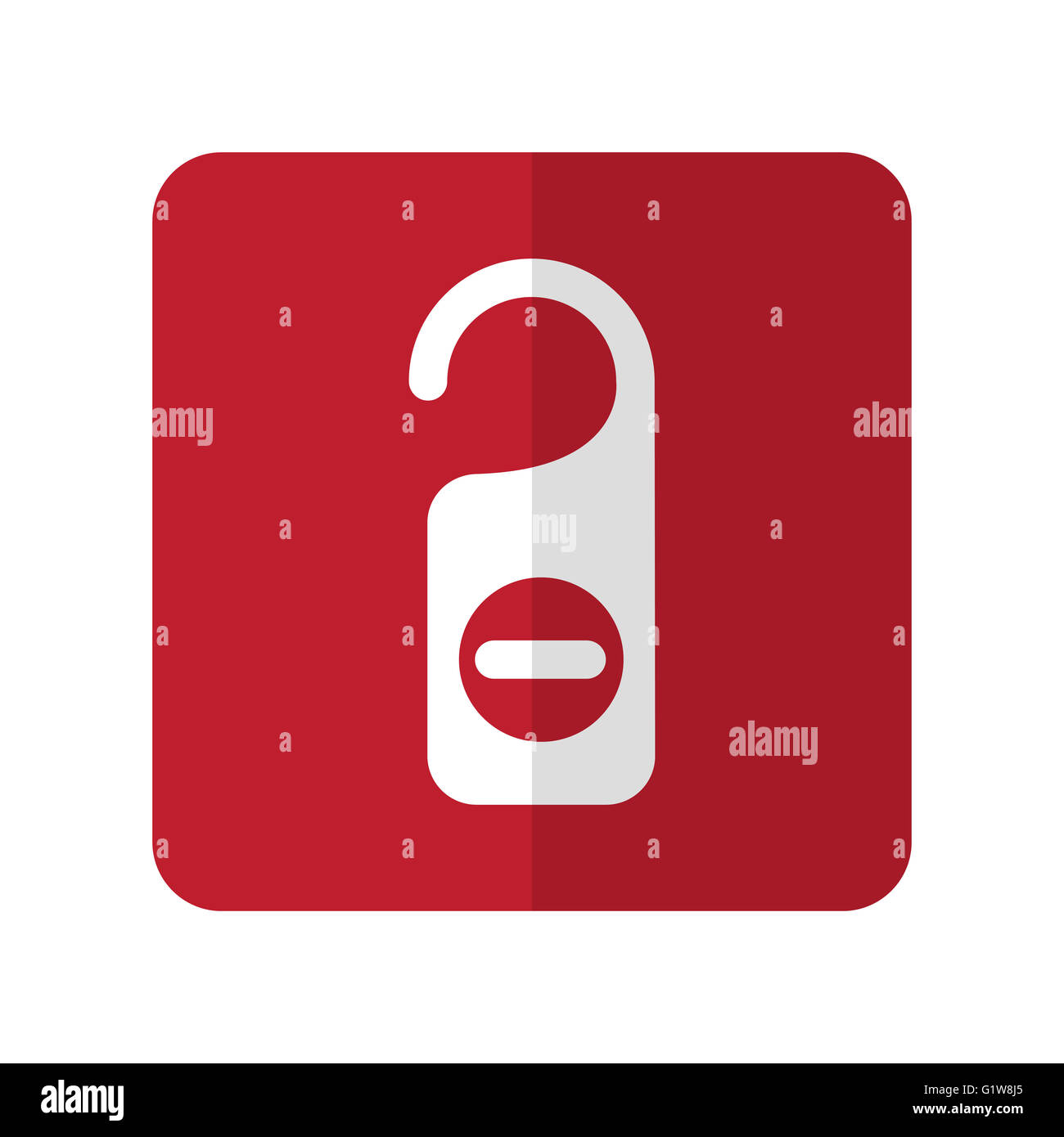 Hotel Bianco appendiabiti icona piatta su rosso quadrato con angoli arrotondati su bianco Foto Stock