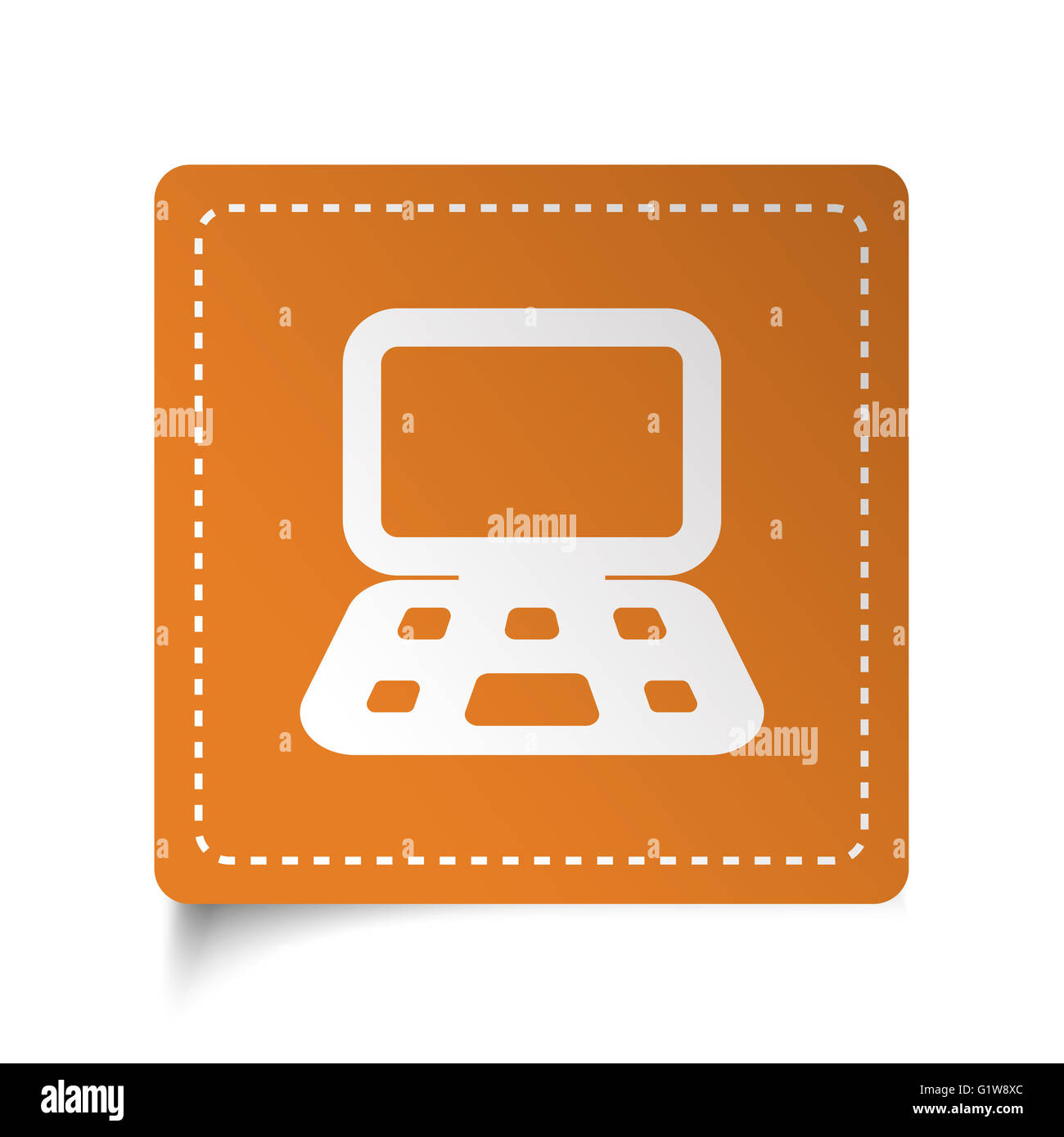 Piatto bianco icona Computer su adesivo arancione Foto Stock