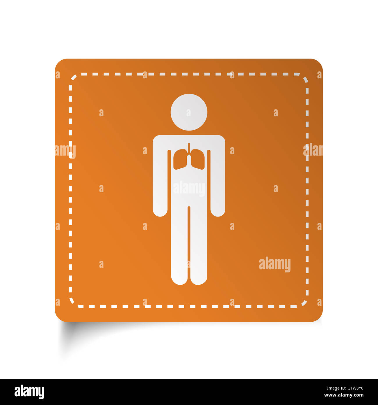 Piatto bianco polmoni icona su adesivo arancione Foto Stock