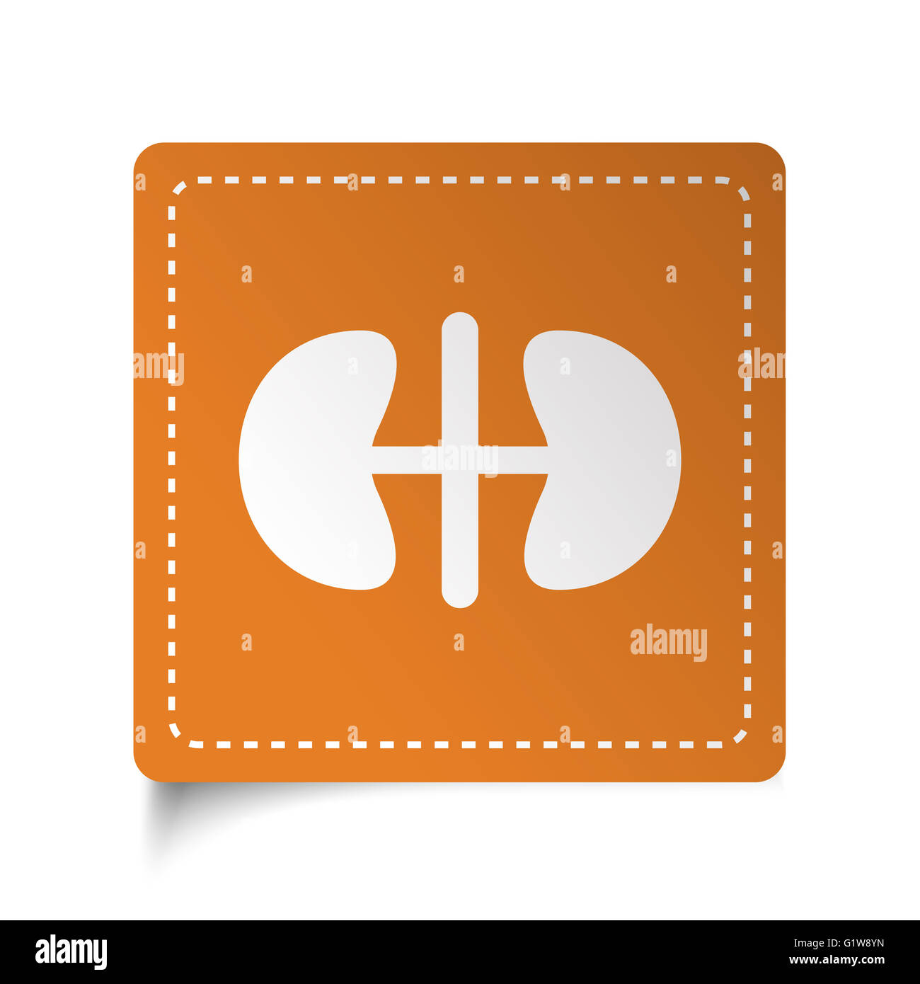 Piatto bianco reni icona su adesivo arancione Foto Stock