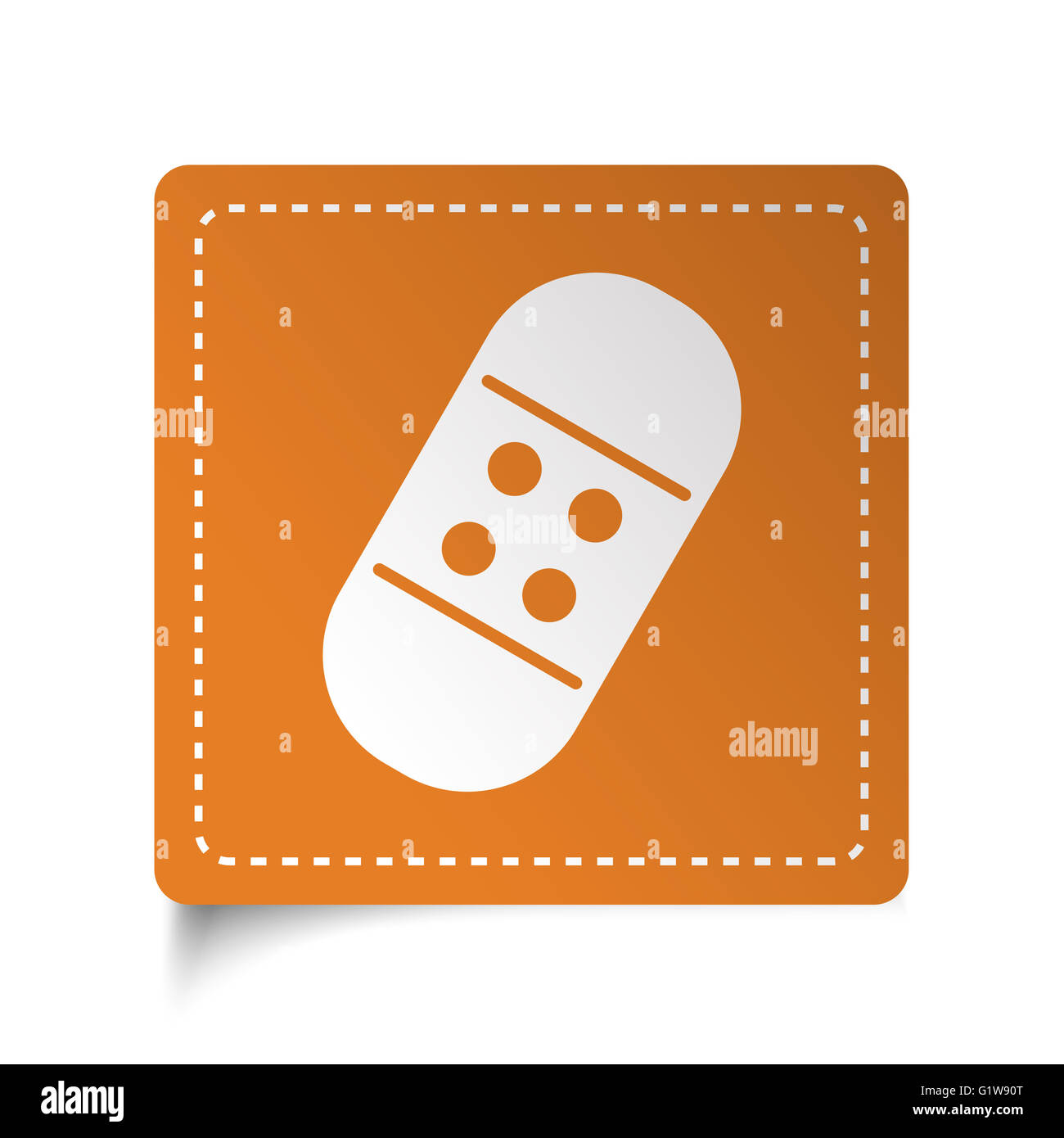 Piatto bianco bendaggio adesivo icona su adesivo arancione Foto Stock