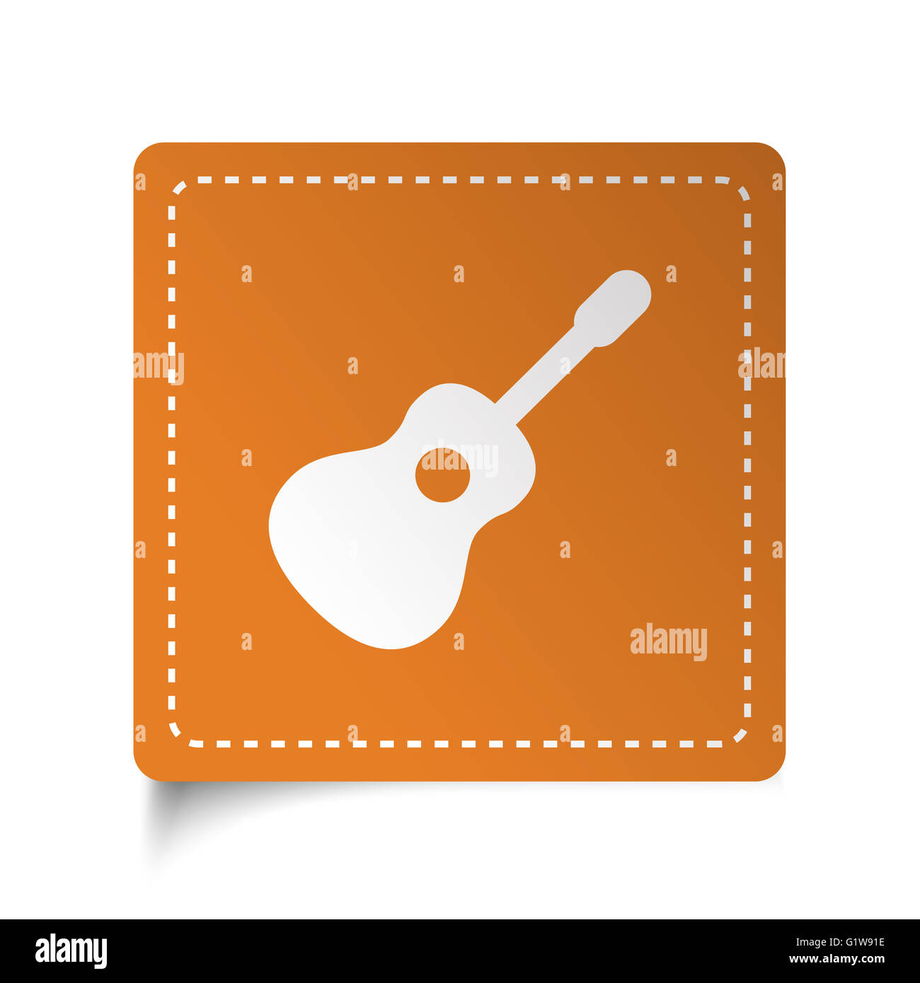 Piatto bianco icona a forma di chitarra su adesivo arancione Foto Stock