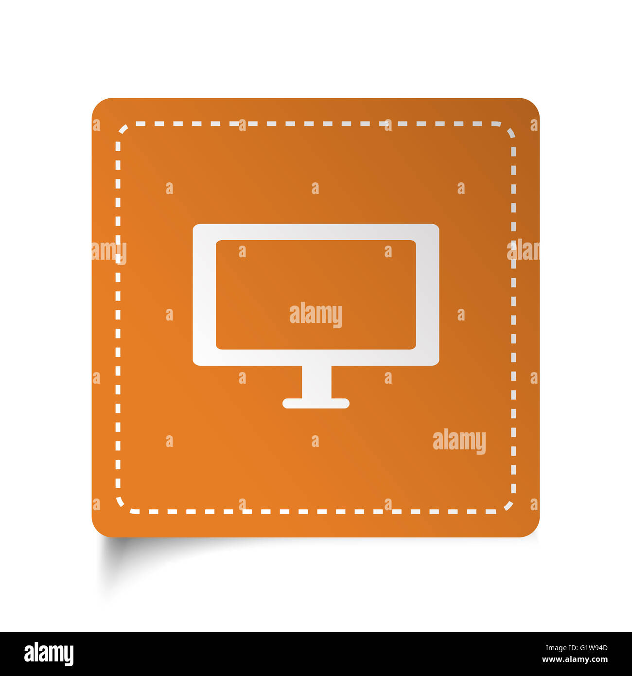 Piatto bianco sullo schermo del computer icona su adesivo arancione Foto Stock