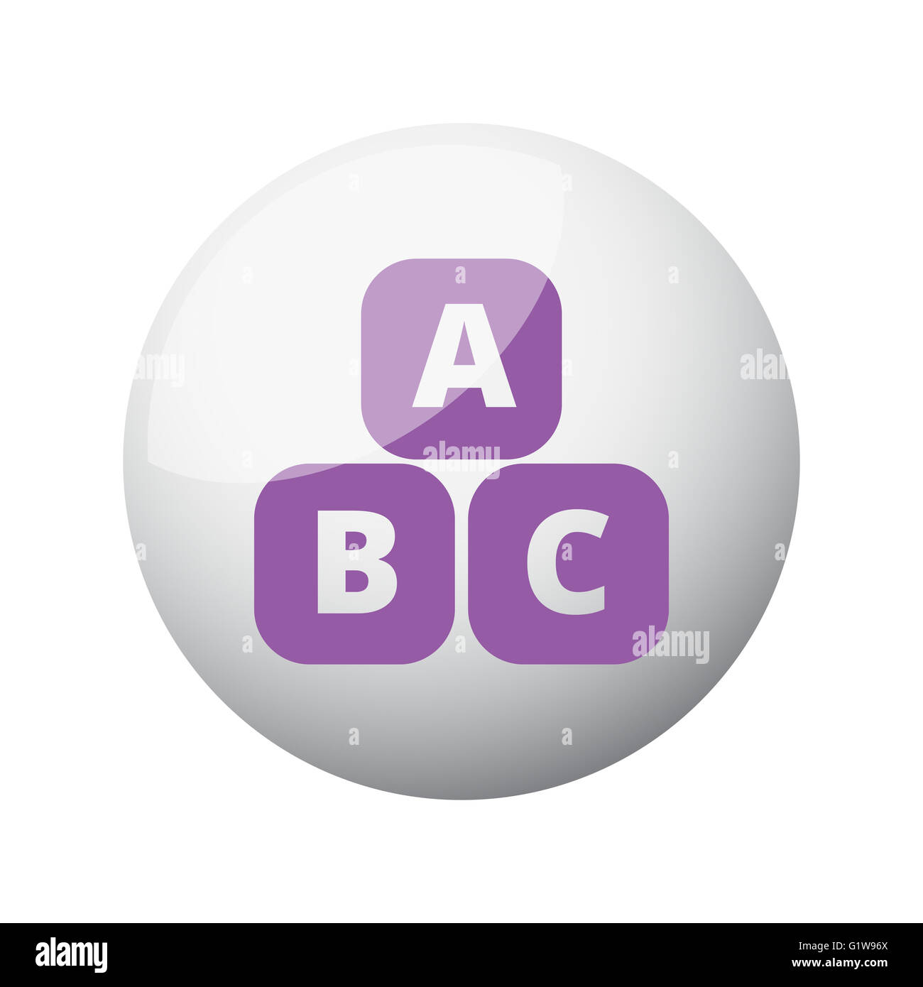 Appartamento Viola blocchi Abc icona sul 3d sfera Foto Stock