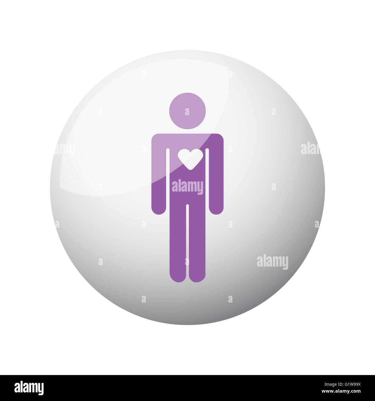 Appartamento Viola icona a forma di cuore sulla 3d sfera Foto Stock