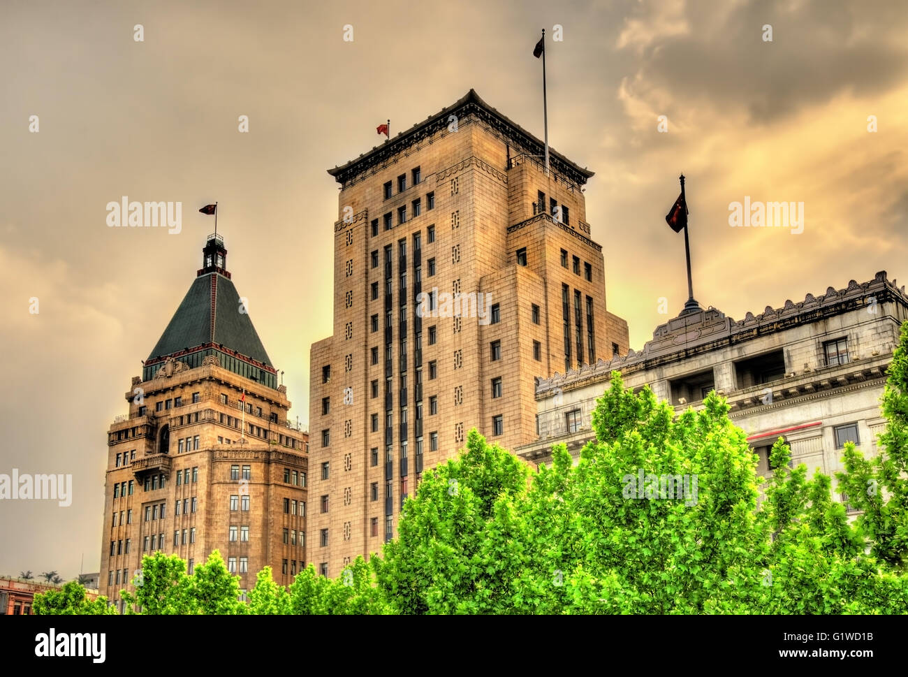 Edifici storici sul Bund Riverside di Shanghai - Cina Foto Stock