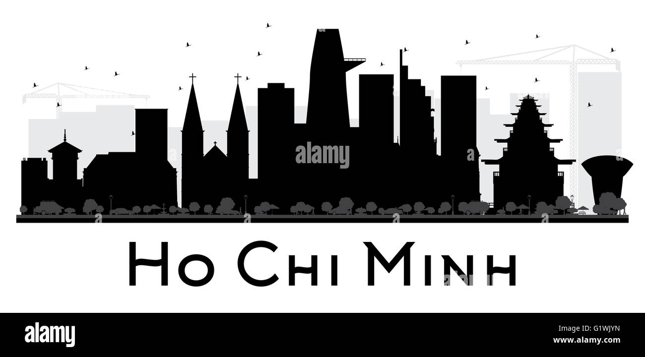 Ho Chi Minh City skyline in bianco e nero la silhouette. Illustrazione Vettoriale. Piatto semplice concetto per il turismo presentazione Illustrazione Vettoriale