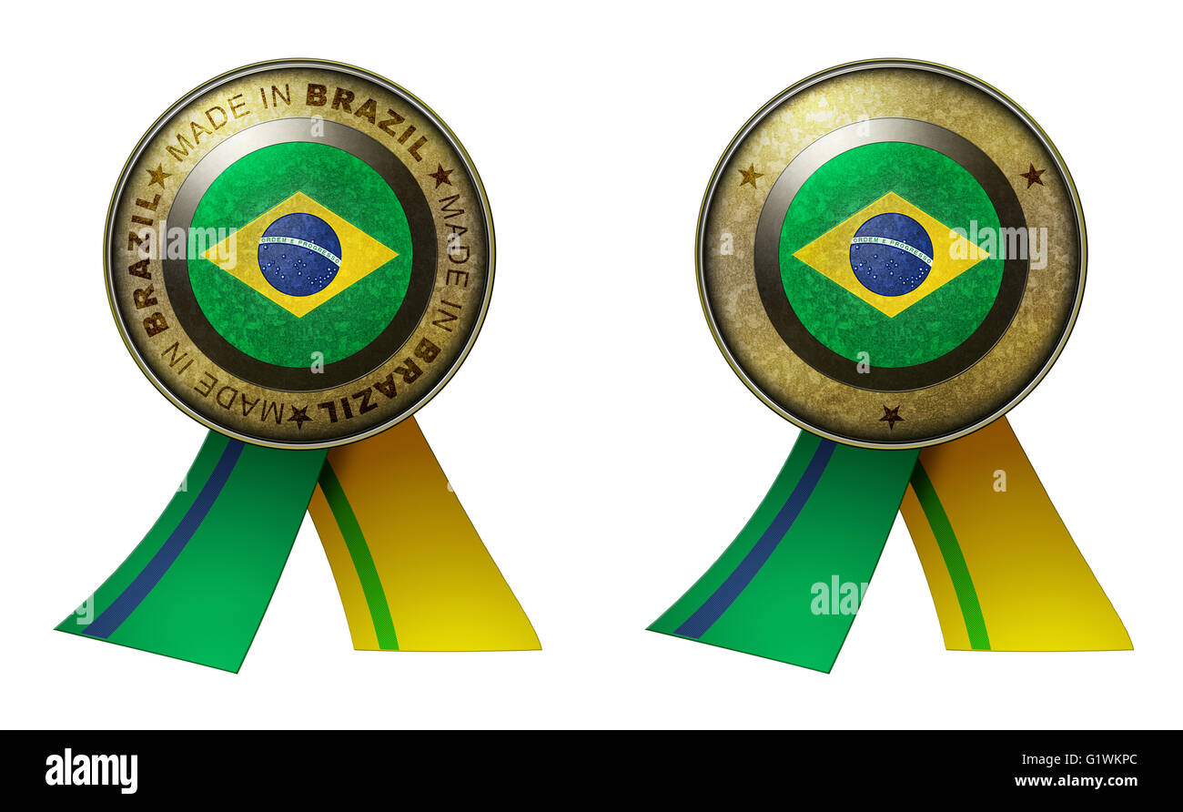 Decorazione o metallizzato oro guarnizione di tenuta con del nastro per distinguere i prodotti originali dal Brasile. Set di 2 guarnizioni realizzate nel messaggio Foto Stock