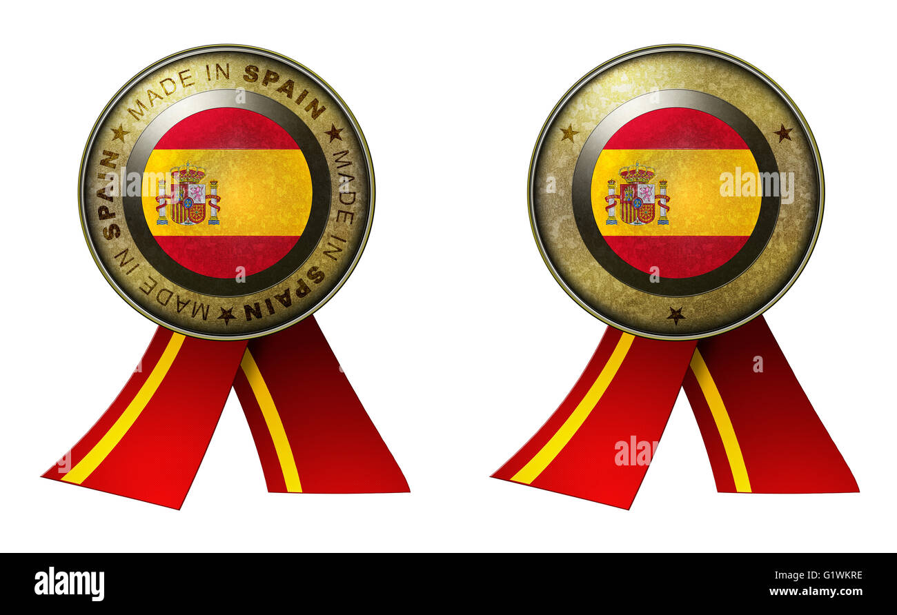 Decorazione o metallizzato oro guarnizione di tenuta con del nastro per distinguere i prodotti originali provenienti dalla Spagna. Set di 2 guarnizioni realizzate nel messaggio Foto Stock