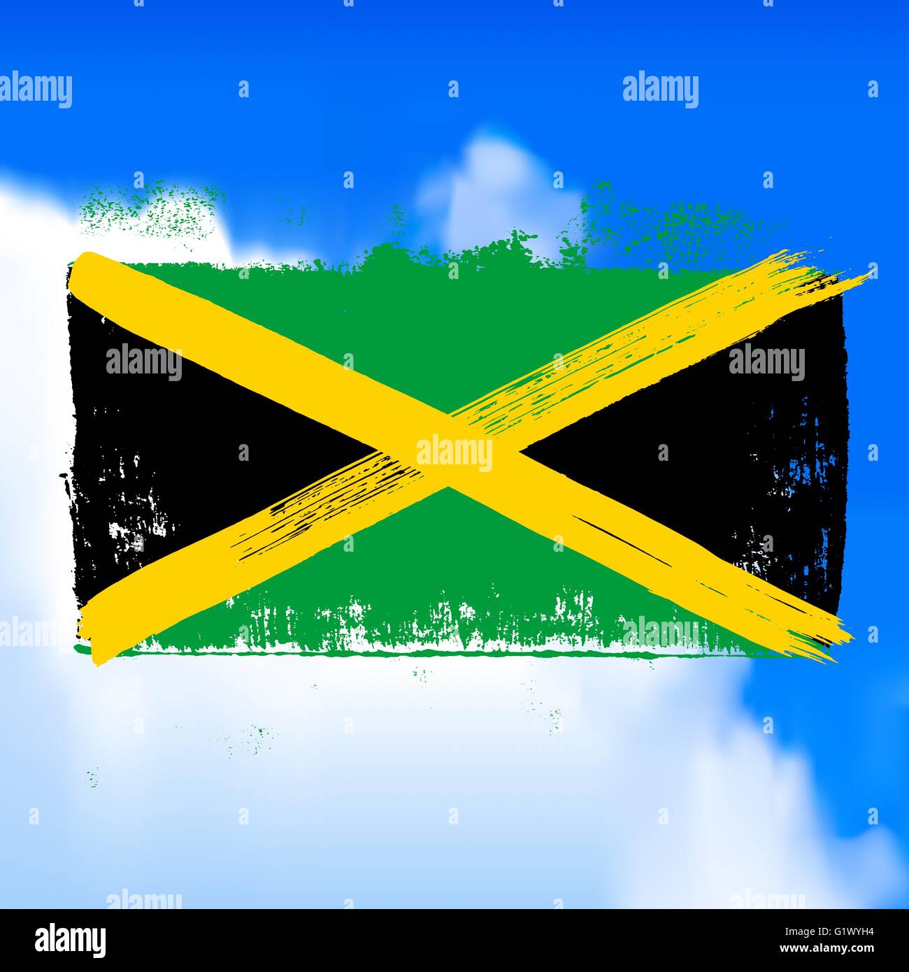 Bandiera della Giamaica contro il cielo. Illustrazione Vettoriale