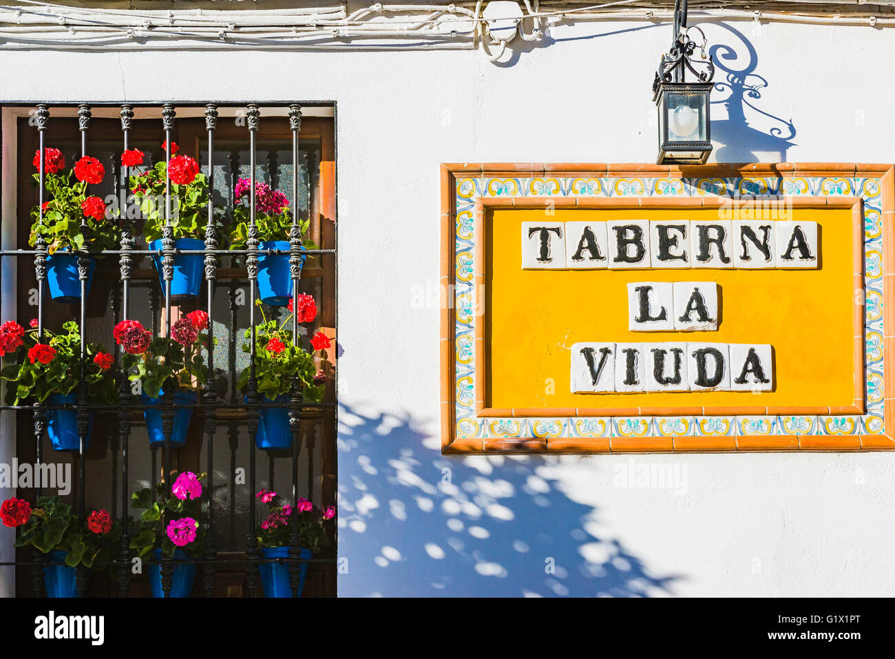 Balconi colorati sono parte della tradizionale architettura del Cordovan case. Córdoba, Andalusia, Spagna, Europa Foto Stock