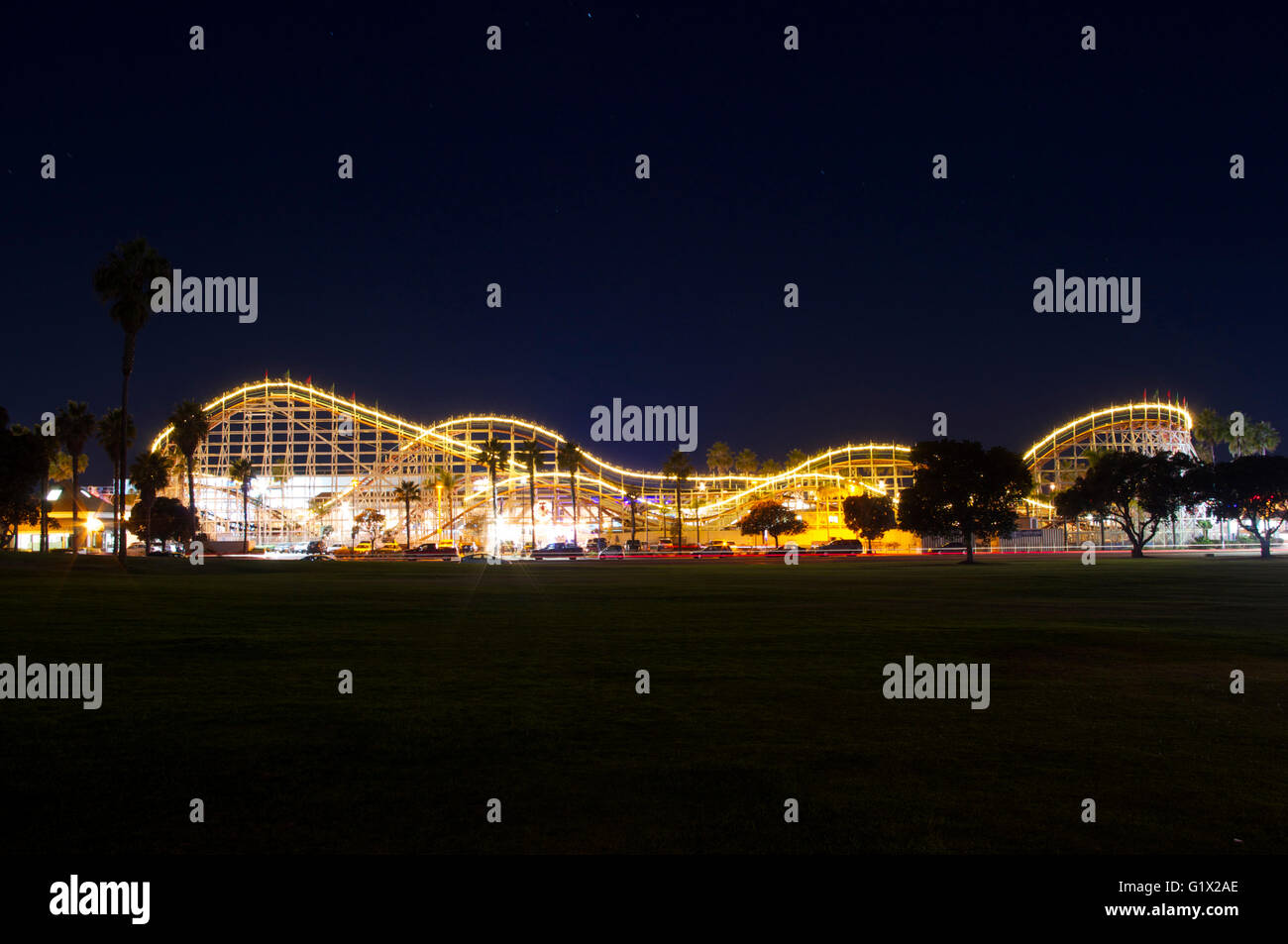 Roller Coaster Belmont parte San Diego, immagine notturna Foto Stock
