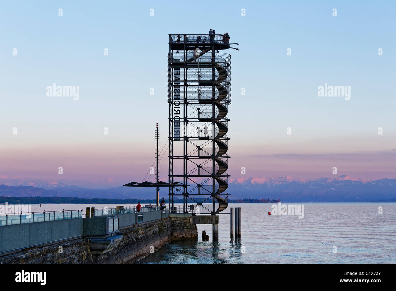 Torre di avvistamento, Moleturm a Port-Mole, Friedrichshafen presso il lago di Costanza e il Lago di Costanza distretto, Alta Svevia, Svevia Foto Stock