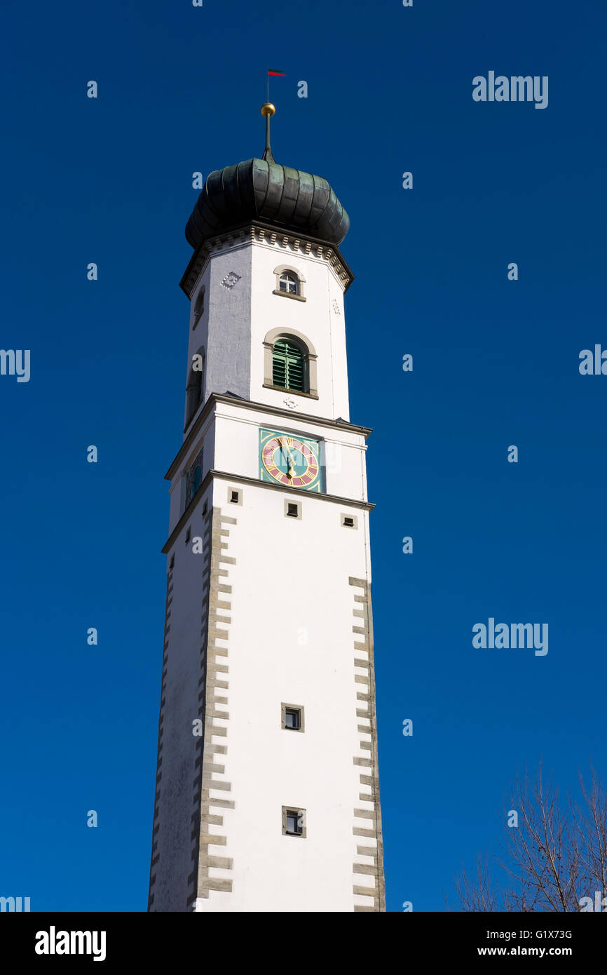 Torre Blaserturm, Isny nella regione di Allgäu, Alta Svevia, Svevia, Baden-Württemberg, Germania Foto Stock