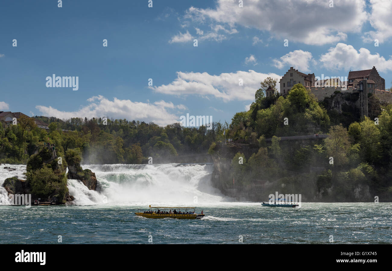 Rheinfall, Cascate del Reno con Schloss Laufen a Sciaffusa, Cantone di Sciaffusa, Svizzera Foto Stock