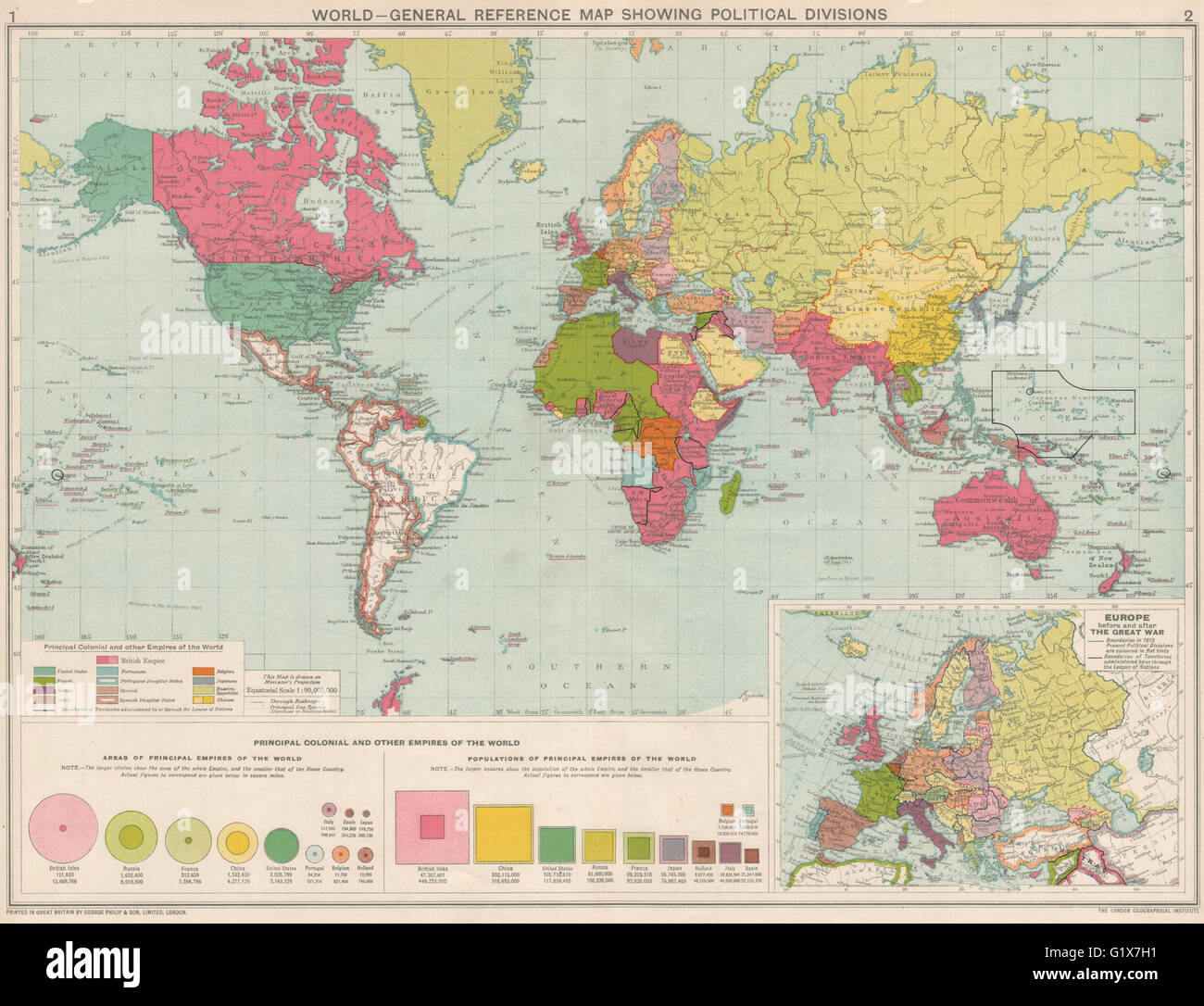 Mondo politico. Impero britannico. Prima Guerra Mondiale i cambiamenti di confine, 1925 Mappa Foto Stock