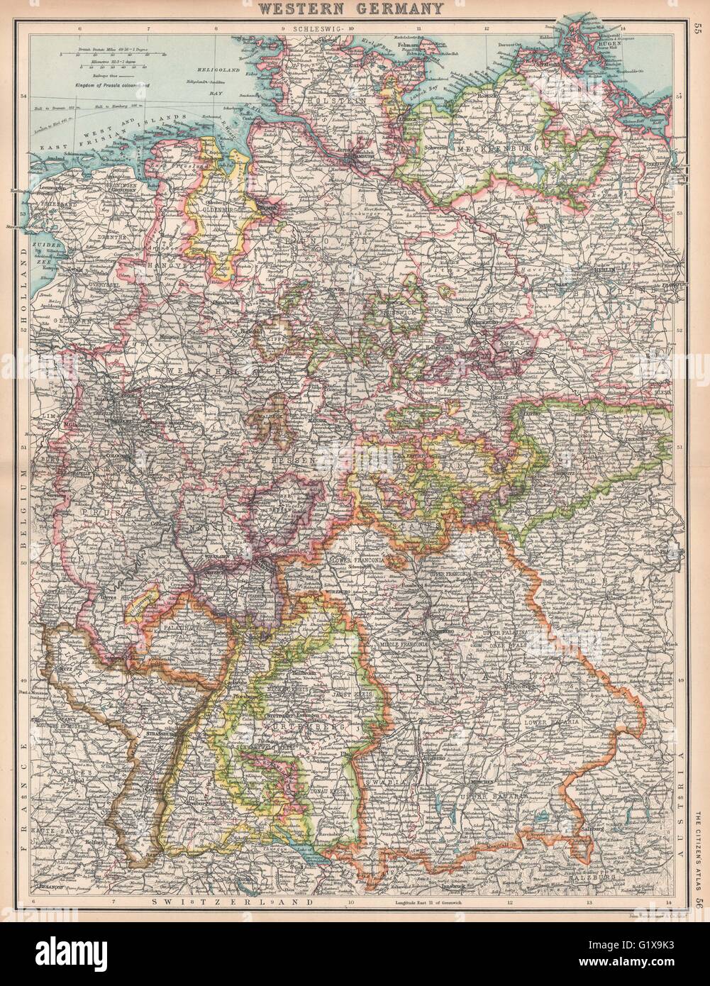 In Germania occidentale. Mostra membri. Brandeburgo Hannover Westfalia Baviera 1912 mappa Foto Stock