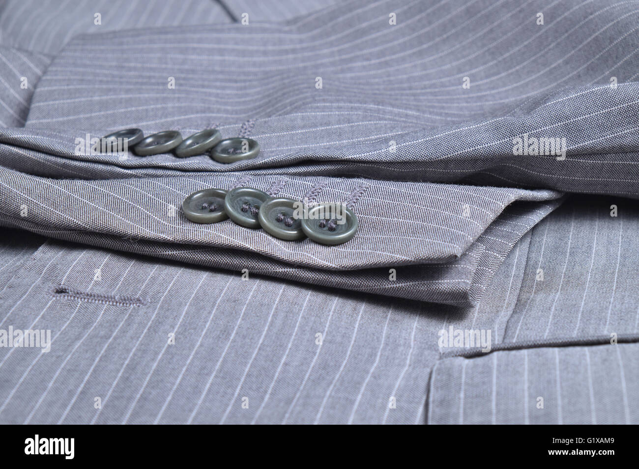 Classico striato grigio business suit. Moda e tendenze classiche Foto Stock