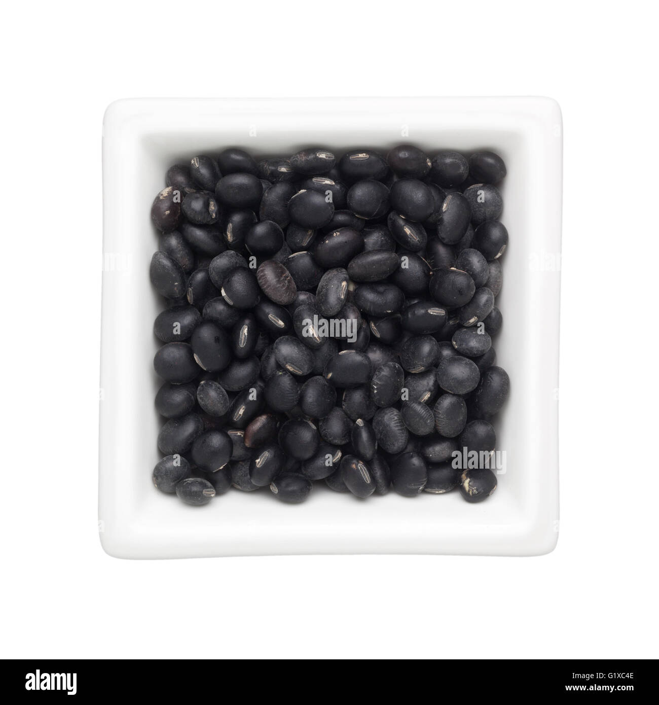 Tartaruga nera i fagioli in una terrina quadrata isolati su sfondo bianco Foto Stock