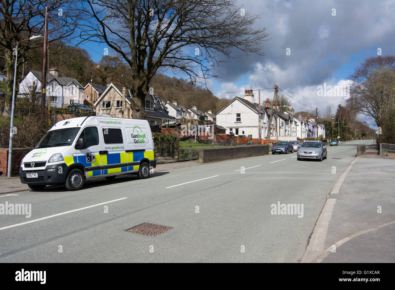 Fotocamera velocità van parcheggiato in Dolgarrog, Gwynedd, il Galles del Nord. Foto Stock